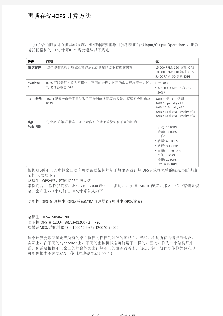 IOPS 计算方法