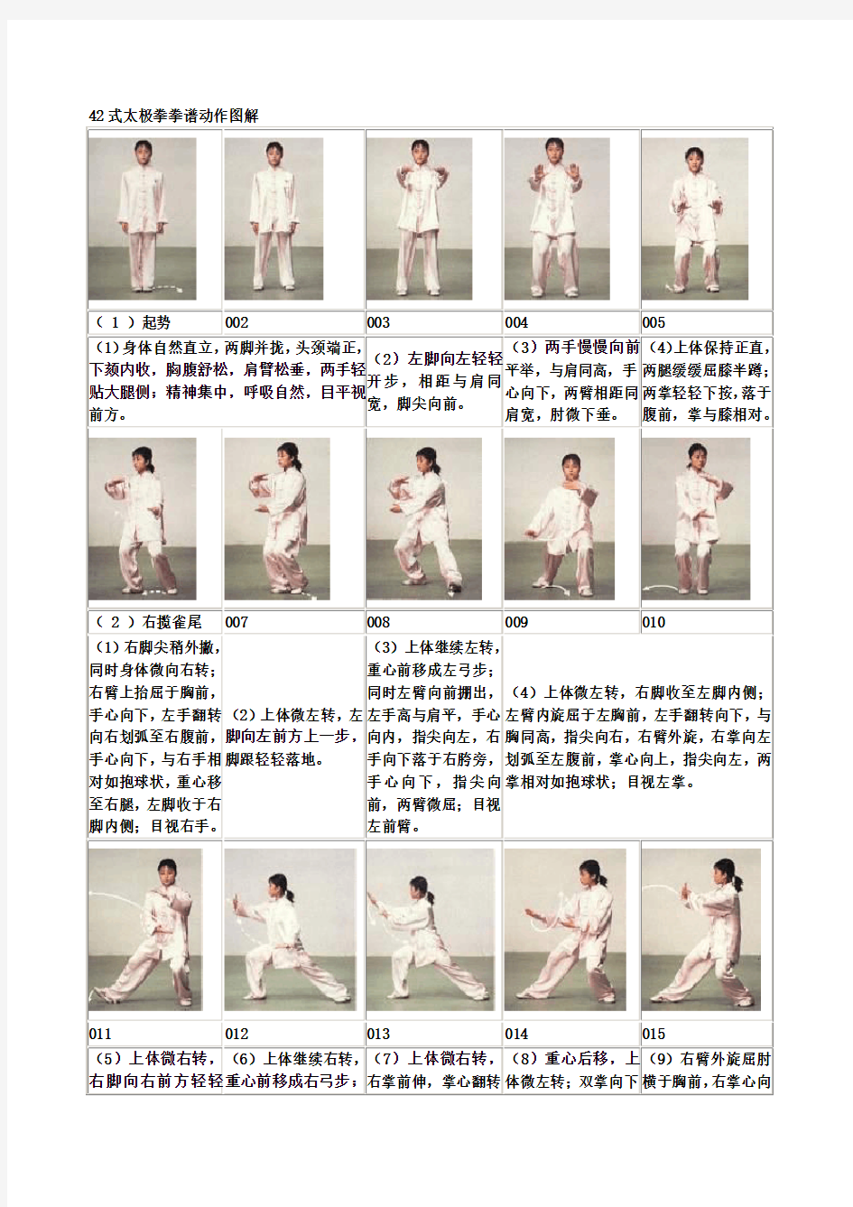 42式太极拳拳谱动作图解