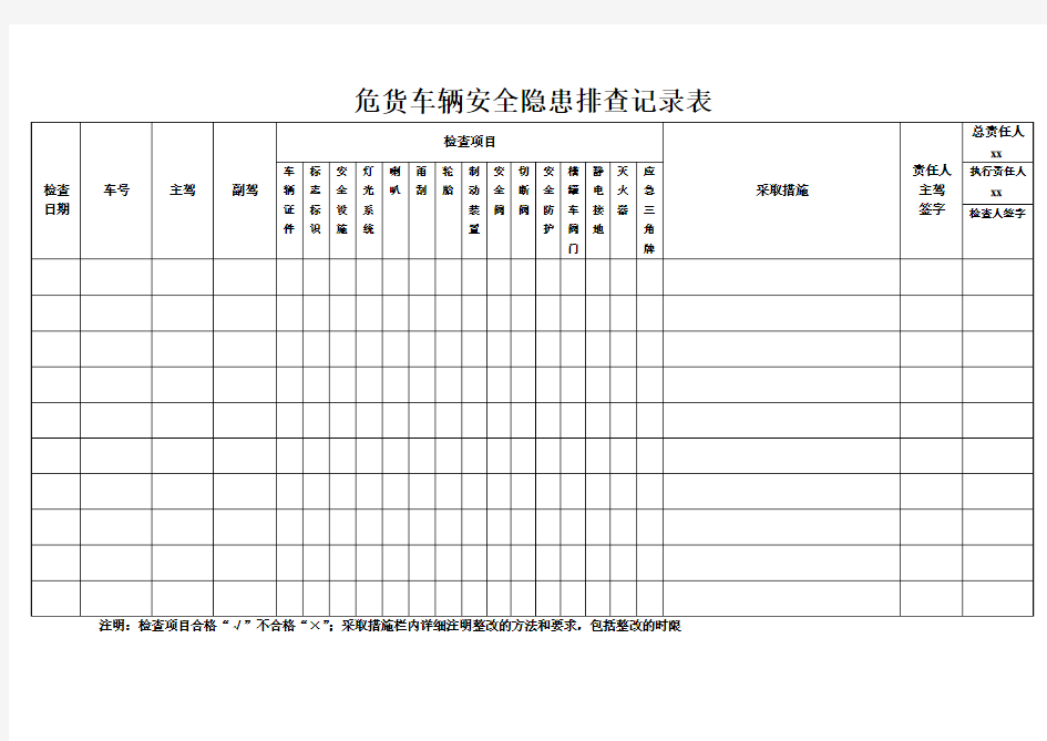 危货车辆日常检查表