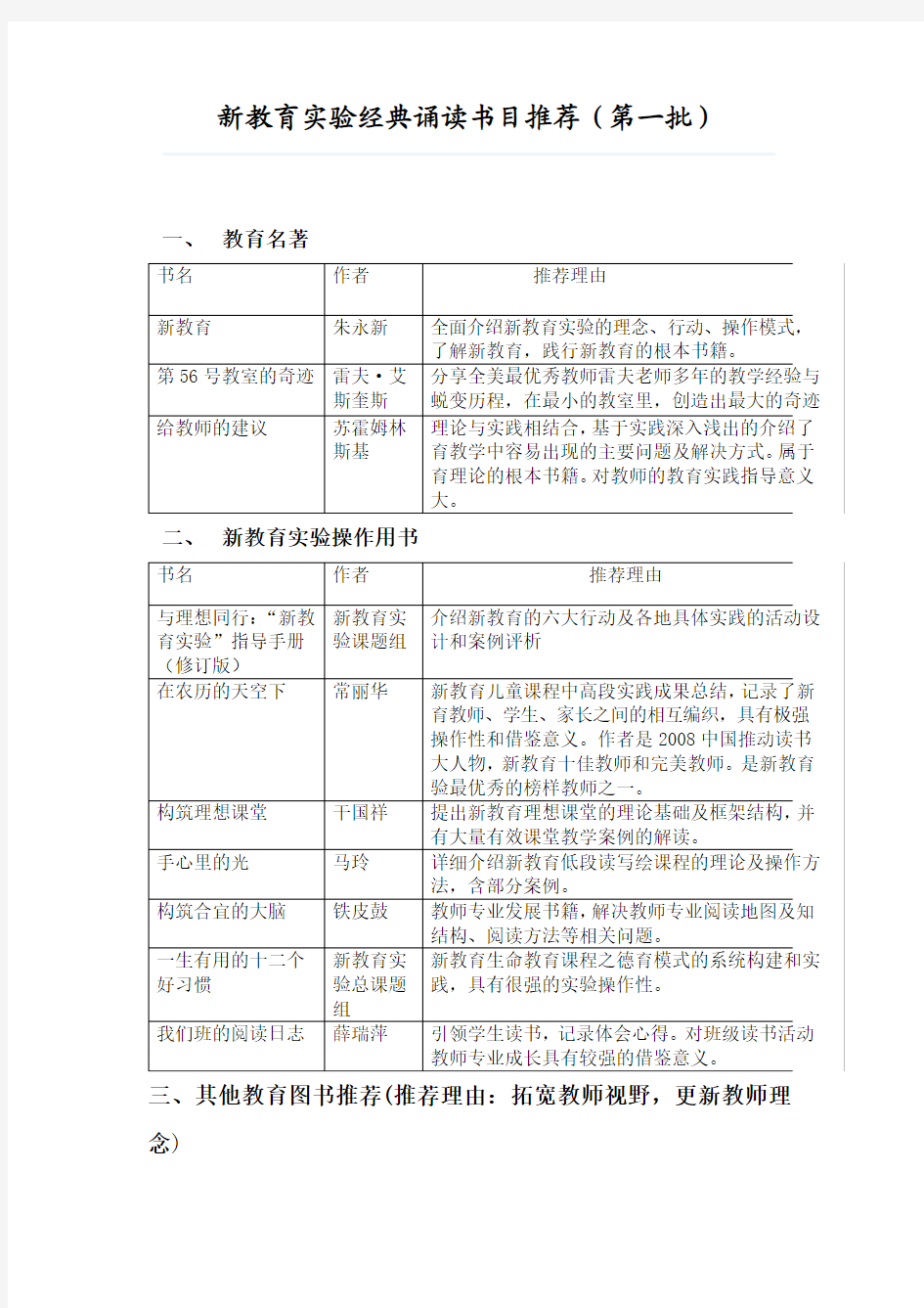 新教育实验经典诵读书目推荐