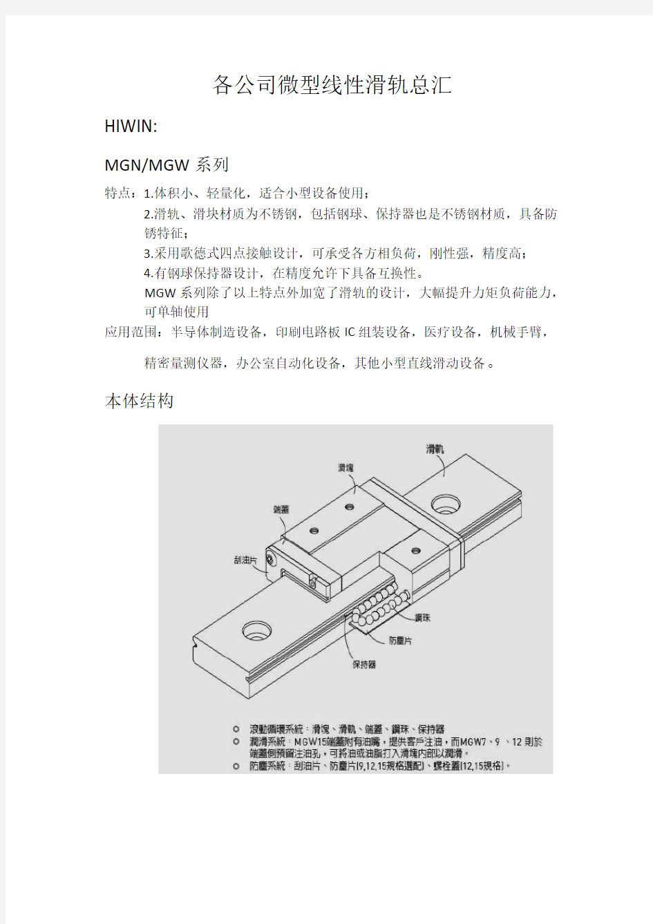 各公司微型滑轨滑块总汇