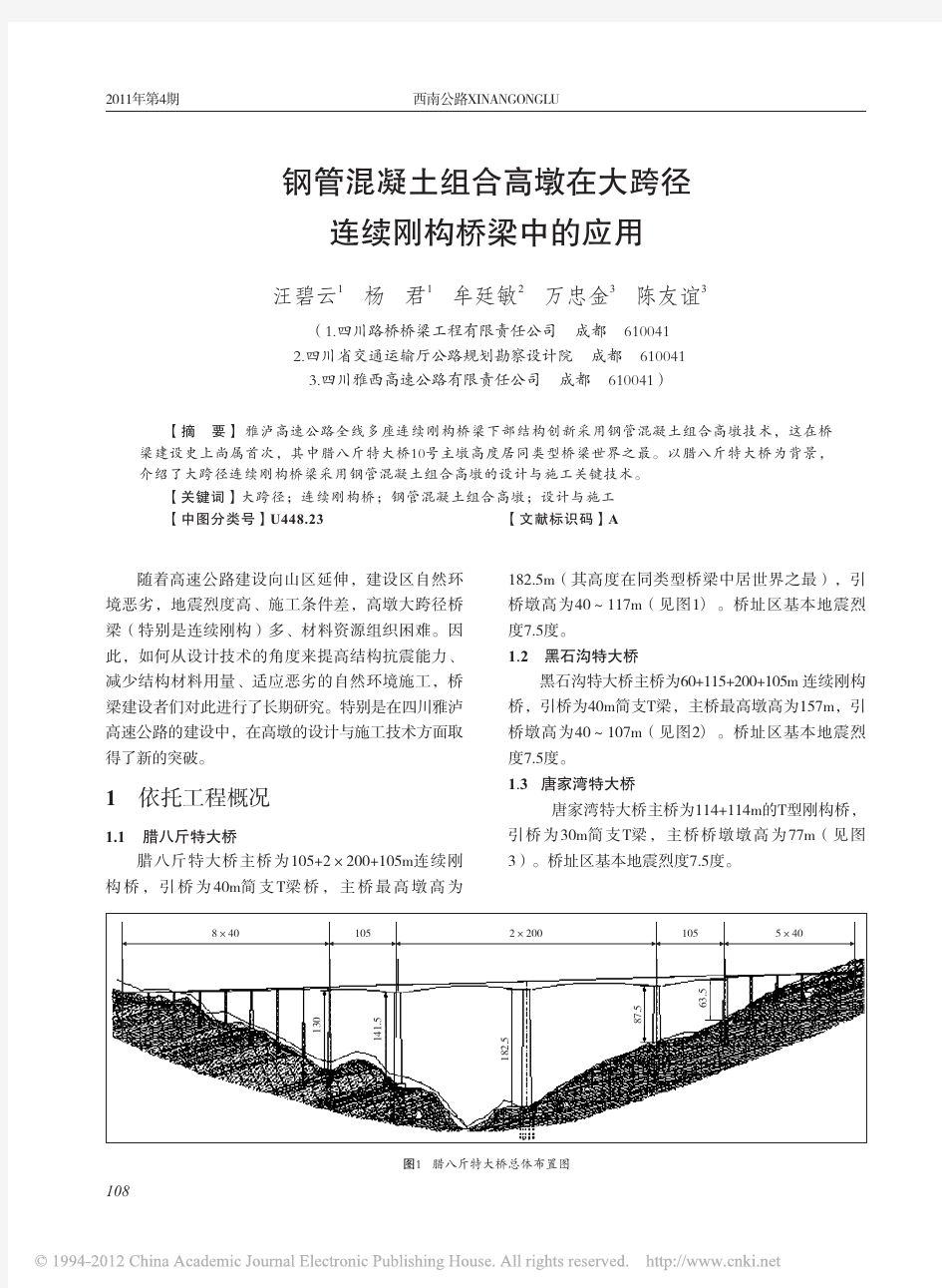 钢管混凝土组合高墩在大跨径连续刚构桥梁中的应用