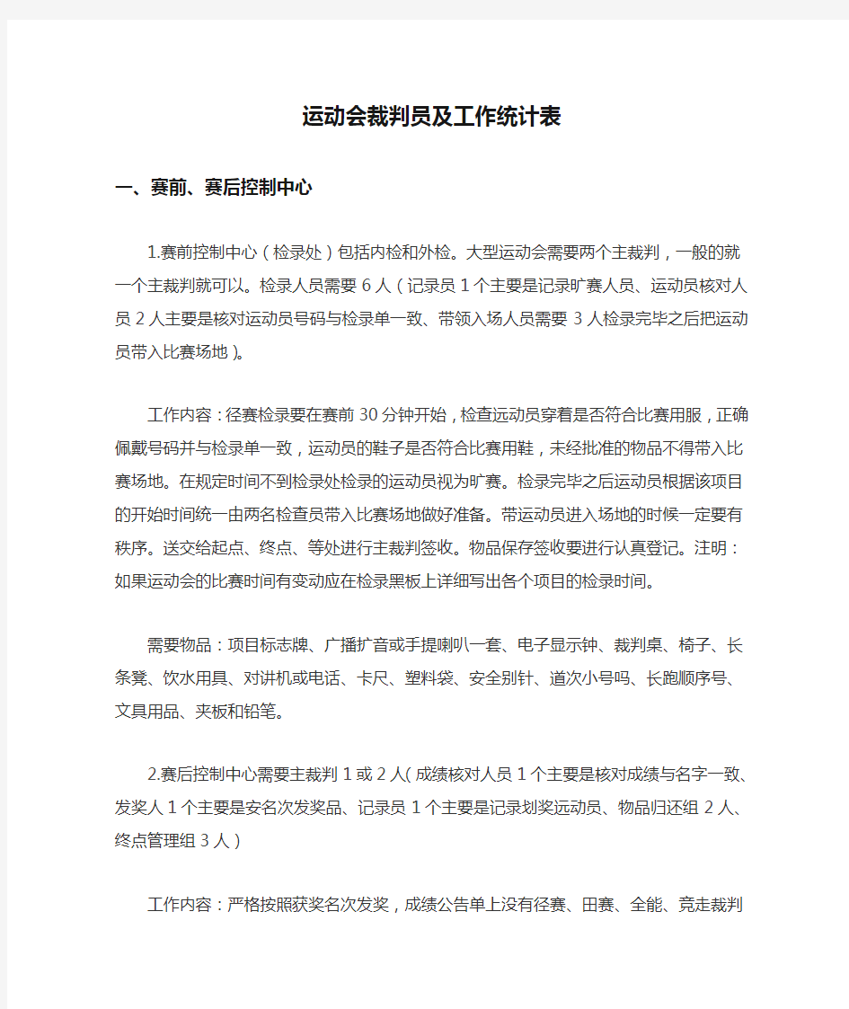 运动会裁判员及工作统计表