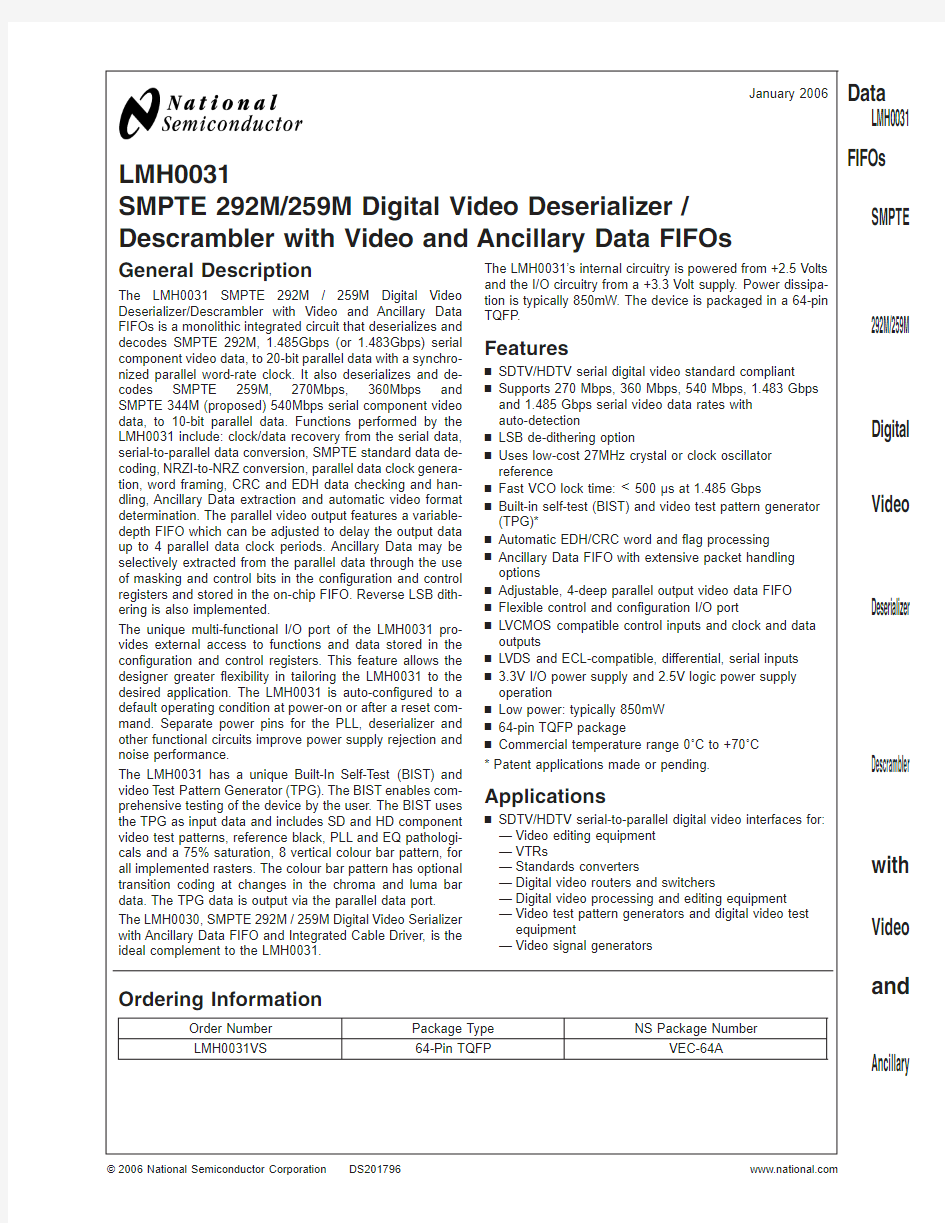 LMH0031 Datasheet