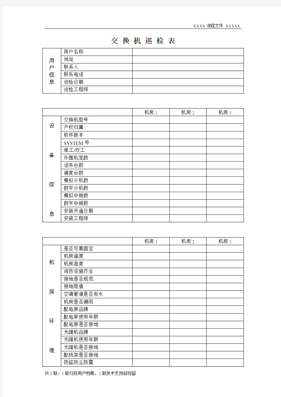 通信机房设备巡检记录表