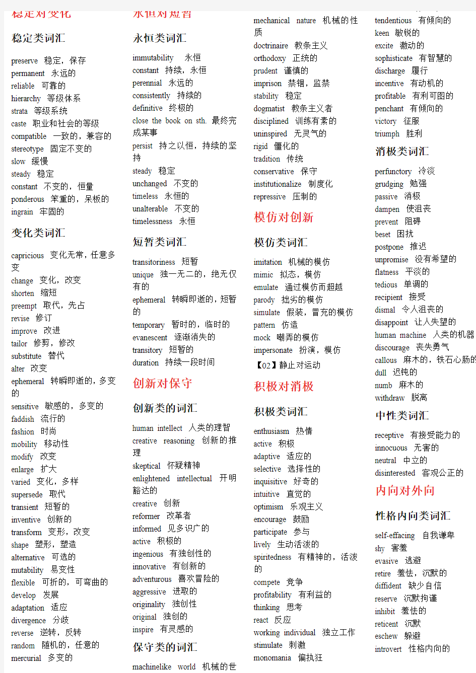 新GRE2011 填空单词分类(整理打印版)