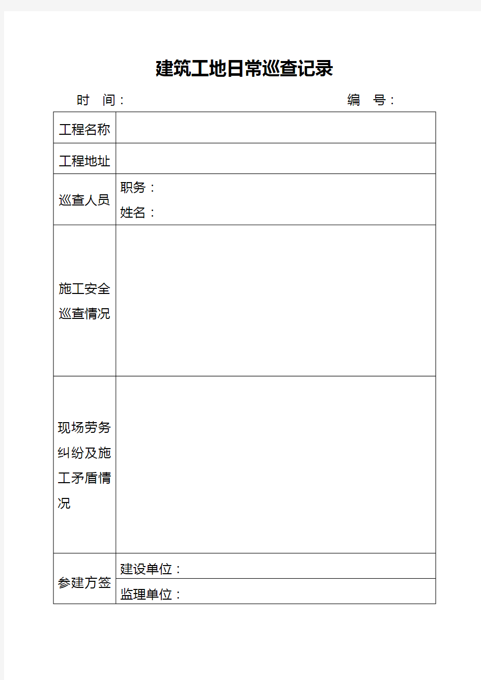 建筑工地日常安全巡查记录