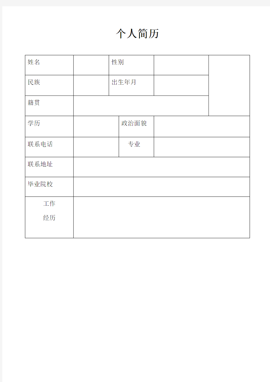 个人简历空白模板