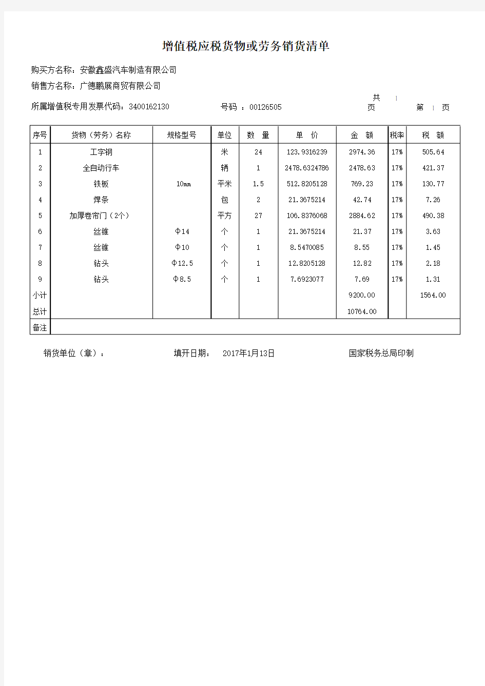 增值税发票销售清单模板.xls