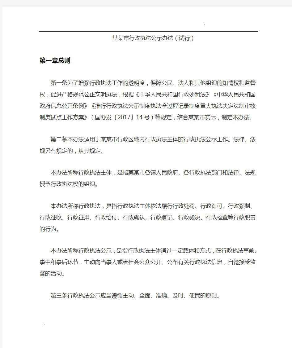 某某市行政执法公示办法、行政执法全过程记录办法、法制审核办法