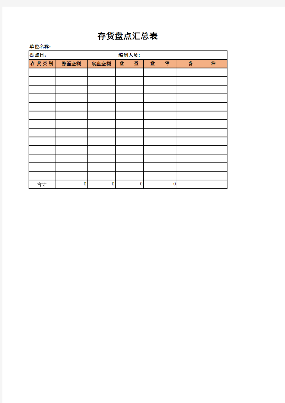 存货盘点汇总表-模板