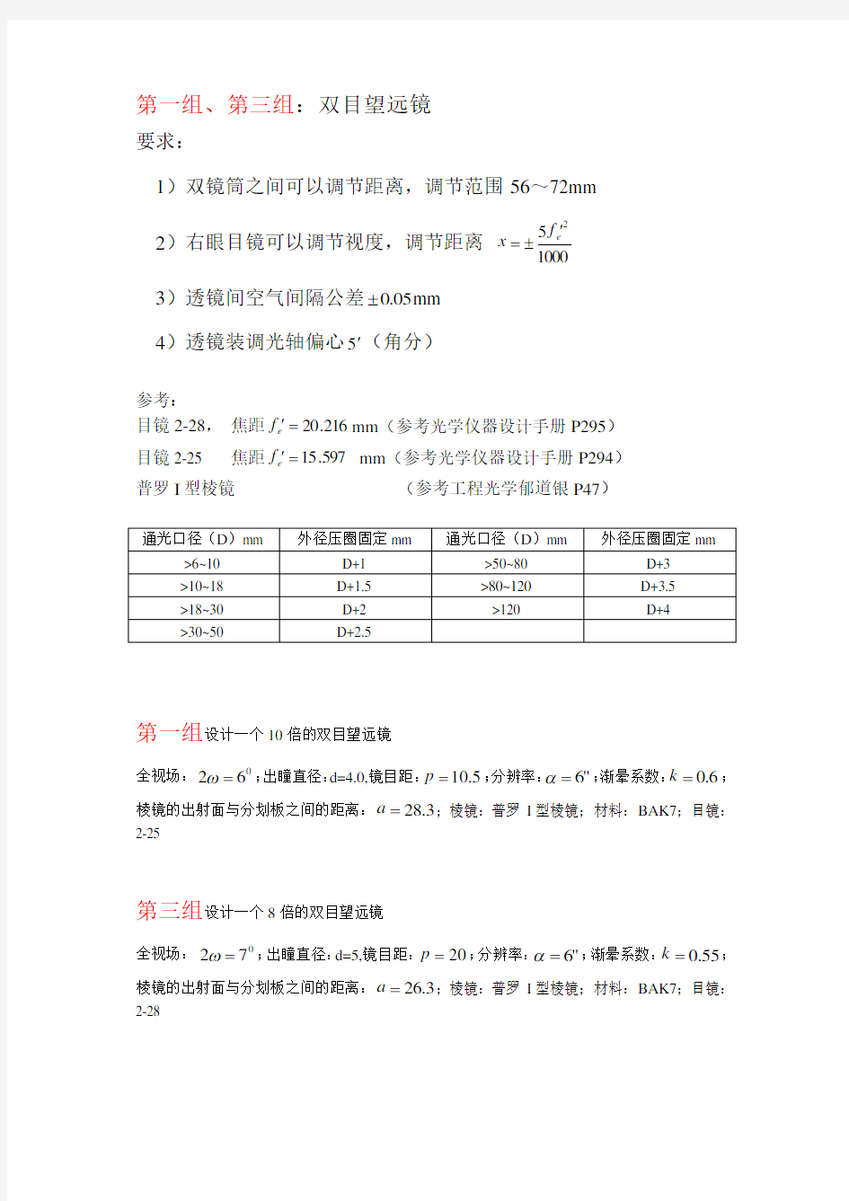 应用光学课程设计题目