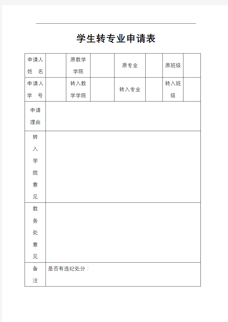 学生转专业申请表【模板】