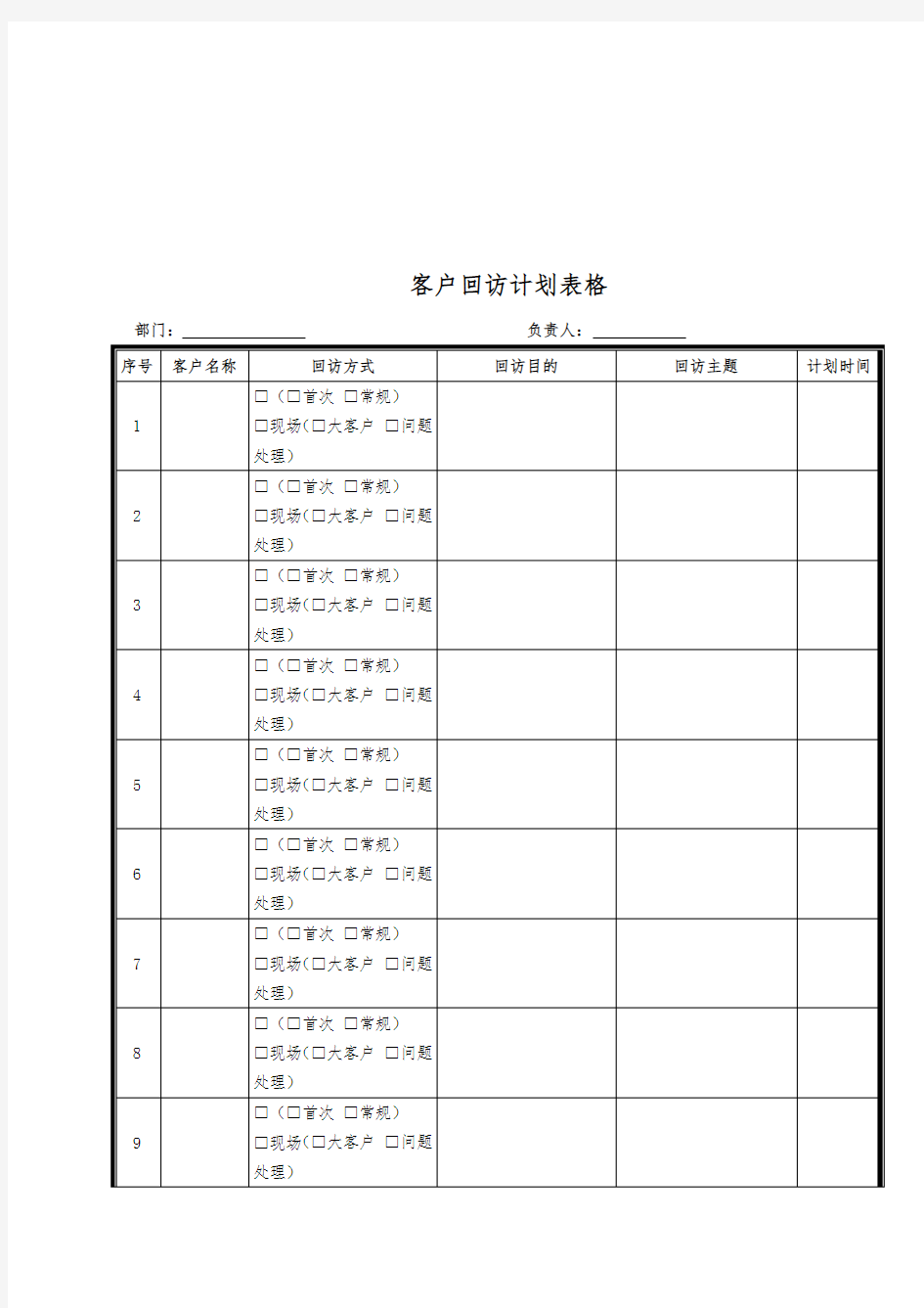 客户回访管理表格模板