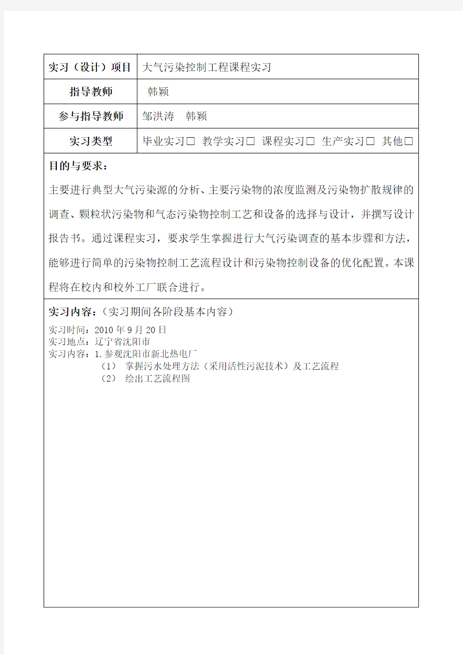 环境工程专业大气污染控制工程实习总结报告