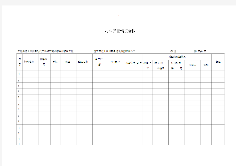 工程台账资料收集表格