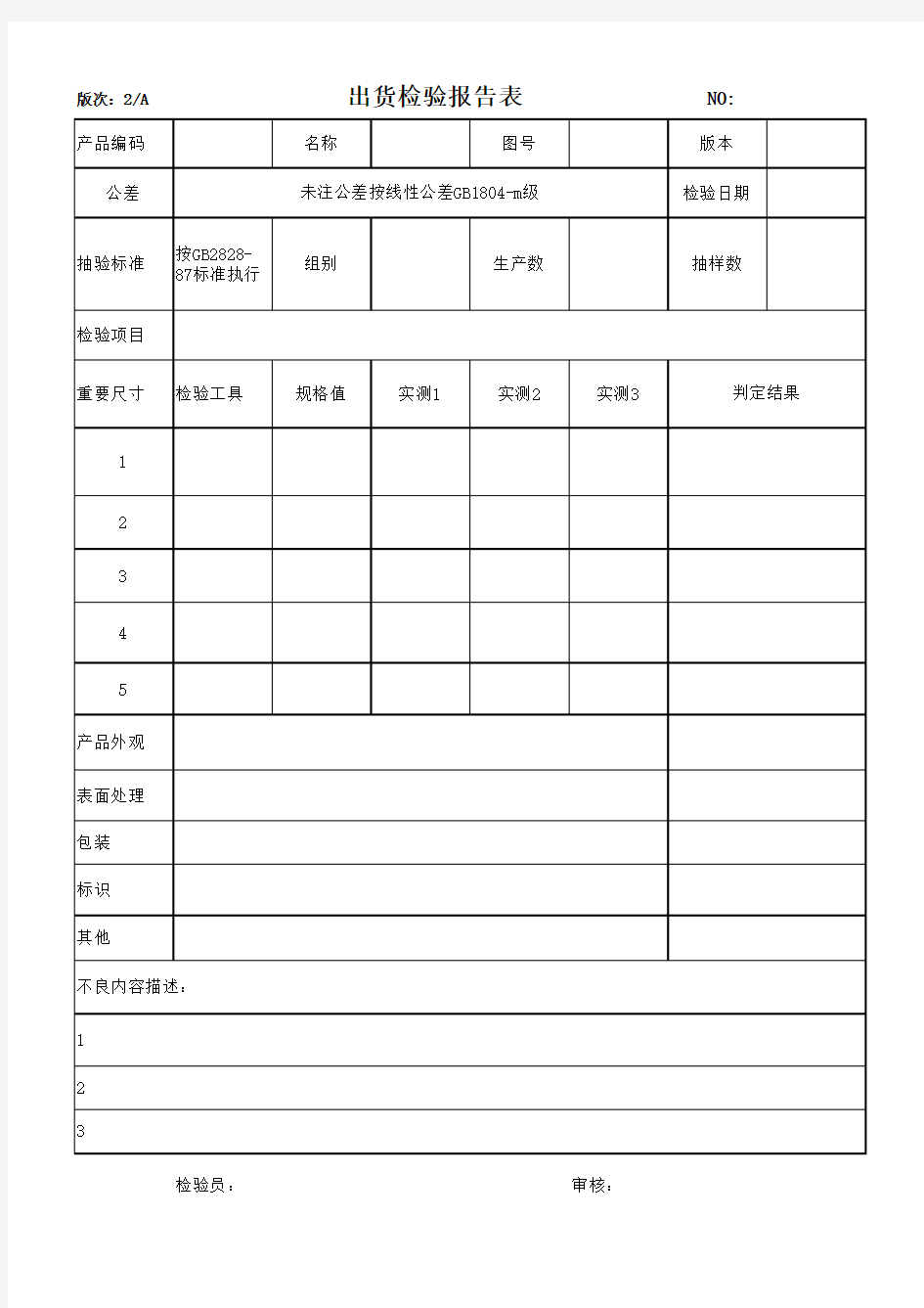 出货检验报告表