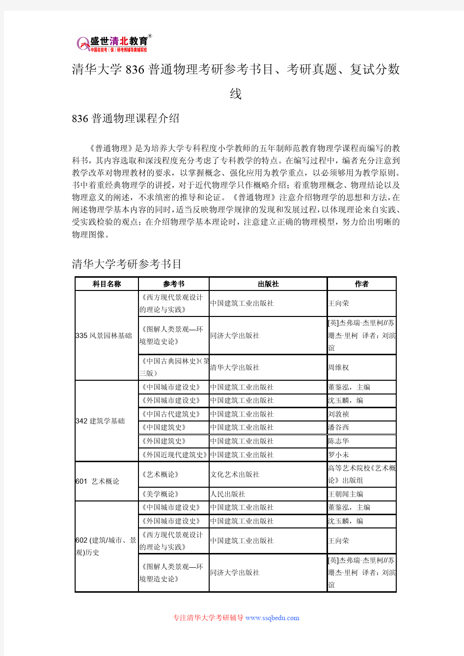 清华大学836普通物理考研参考书目、考研真题、复试分数线新