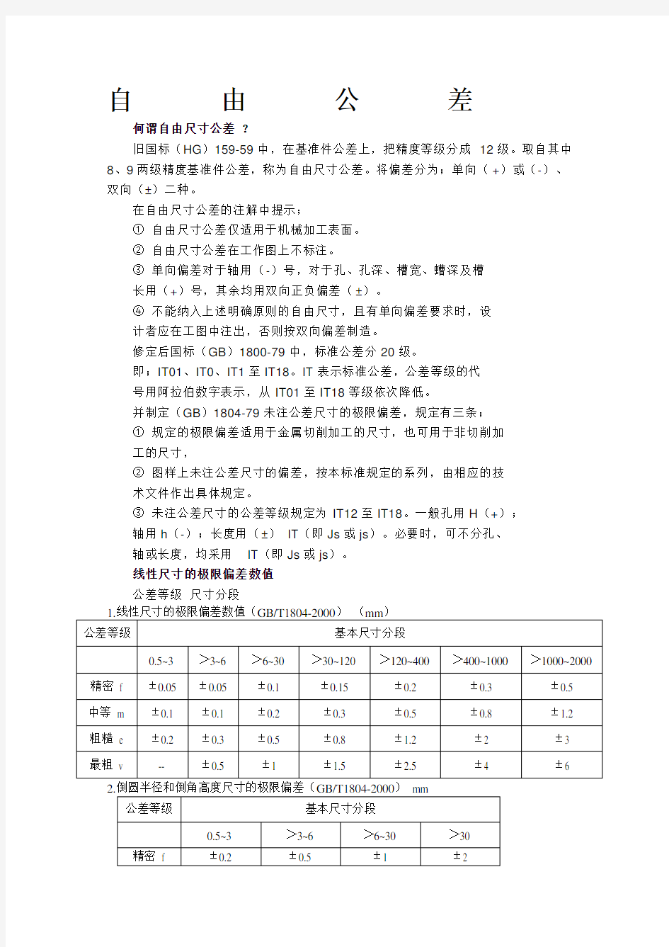 国标自由公差表