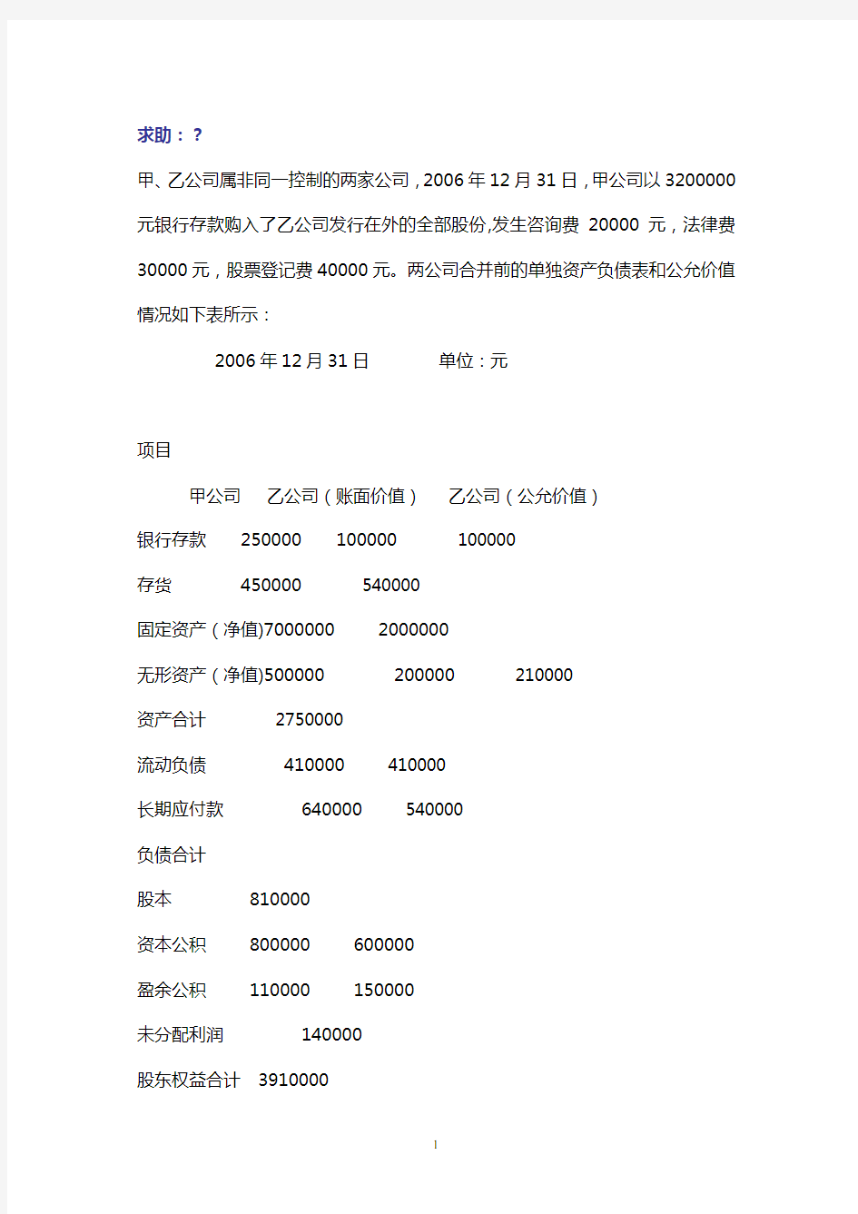 集团企业合并会计分录