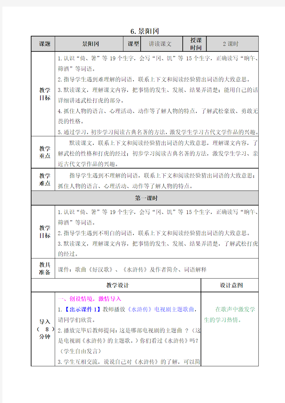 统编版五年级语文下册景阳冈