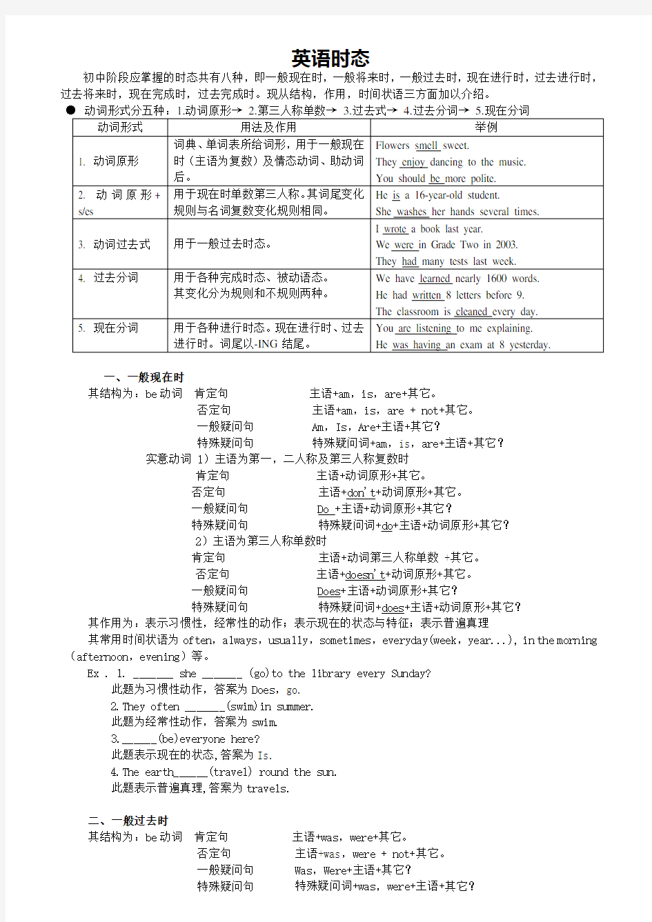 (完整版)英语常用的八种时态