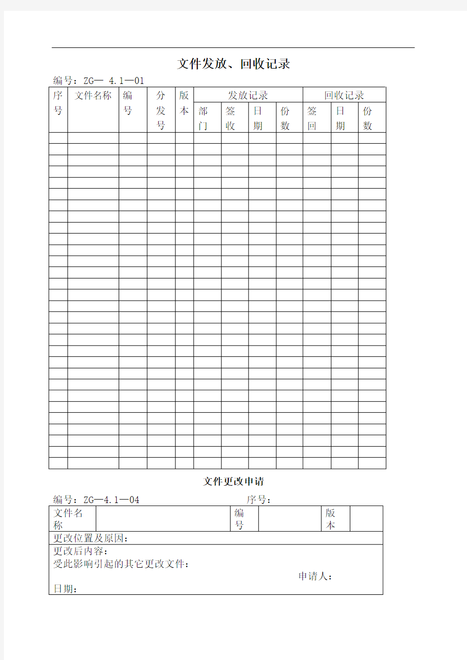 质量管理手册表格
