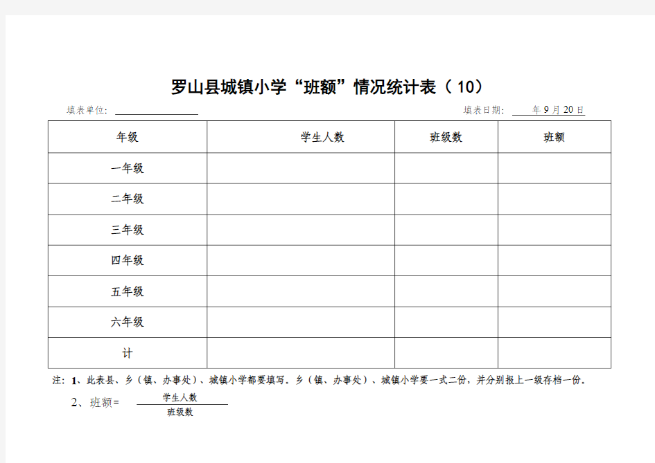 10、小学班额情况统计表