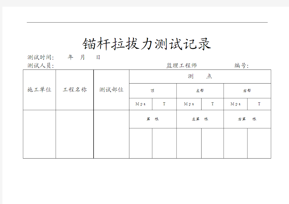 锚杆拉拔力抽检记录表