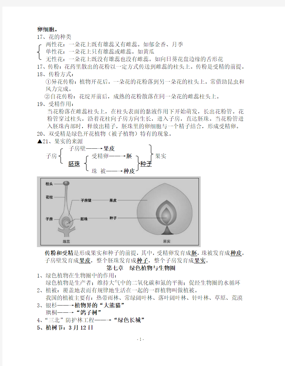 北师大版七年级下册生物复习提纲