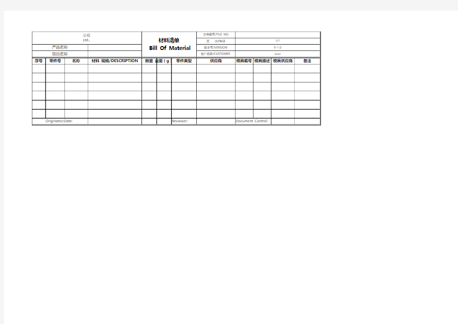 BOM表模板