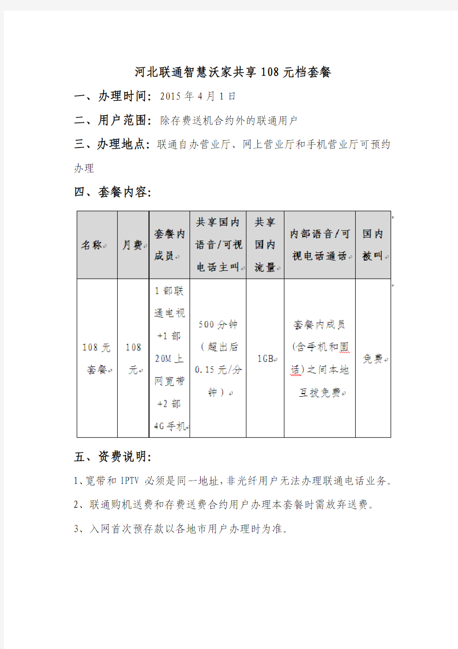 河北联通智慧沃家共享108元档套餐