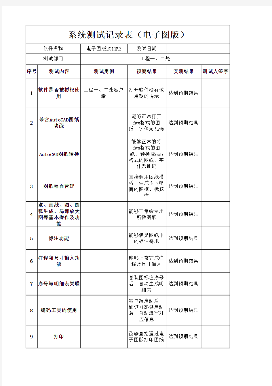 标准软件系统测试记录