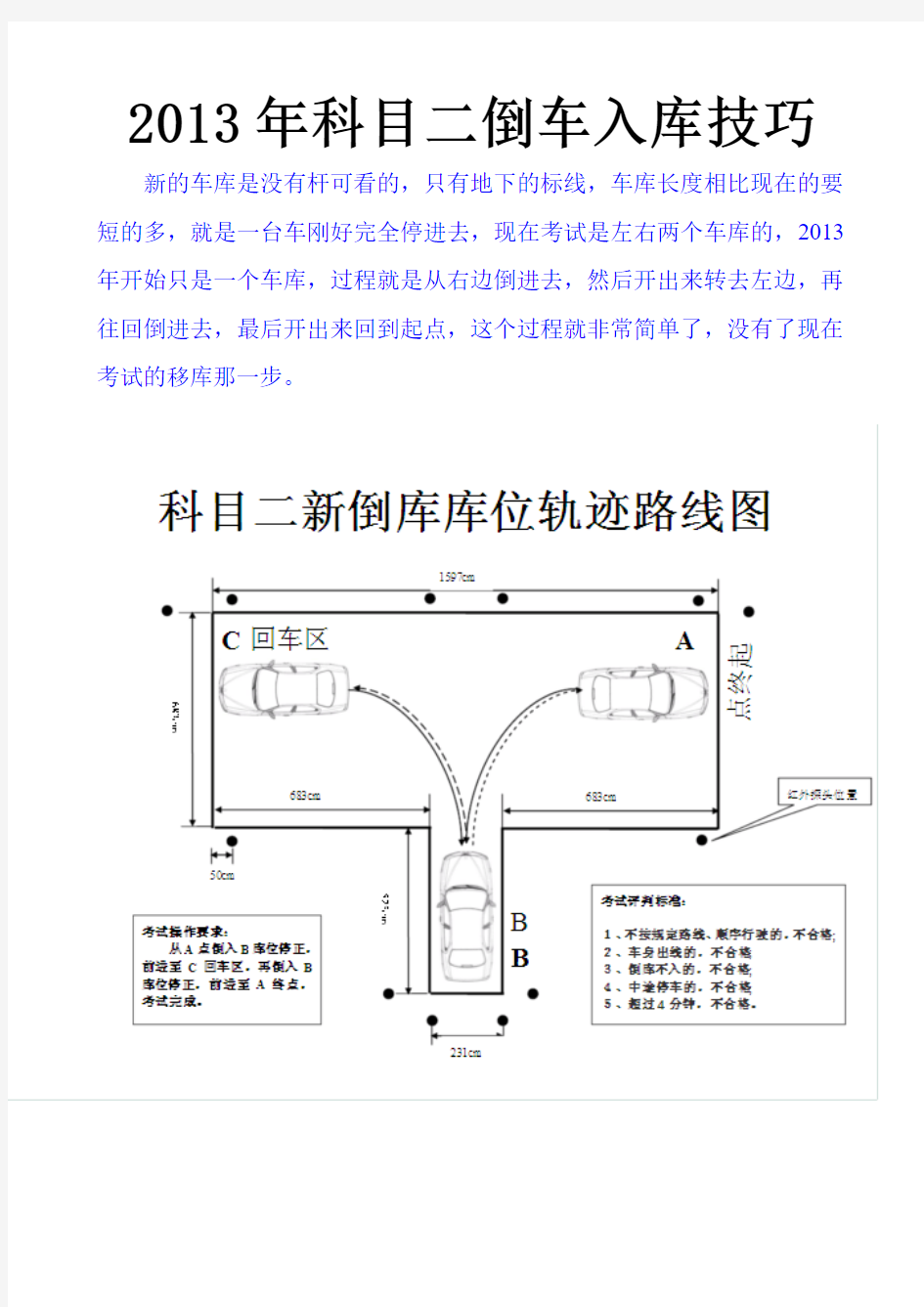 新驾考-必看-2013年科目二倒车入库技巧图解(附倒库场地尺寸及轨迹图)