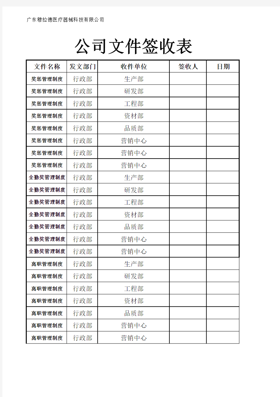 公司文件签收表