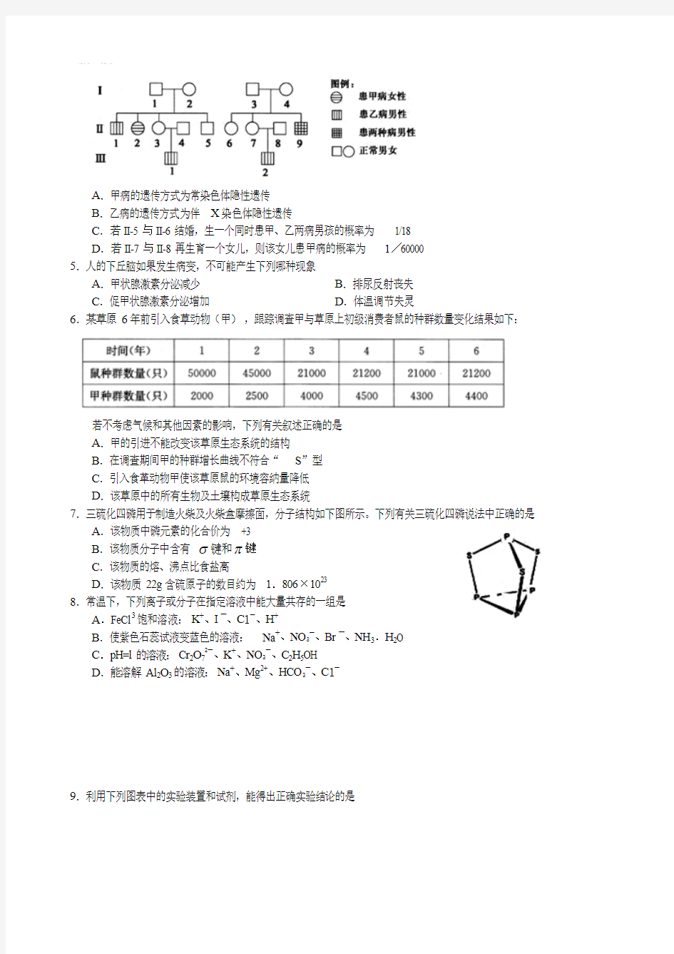 【2014合肥三模】安徽省合肥市2014届高三第三次教学质量检测理综试题 Word版含答案