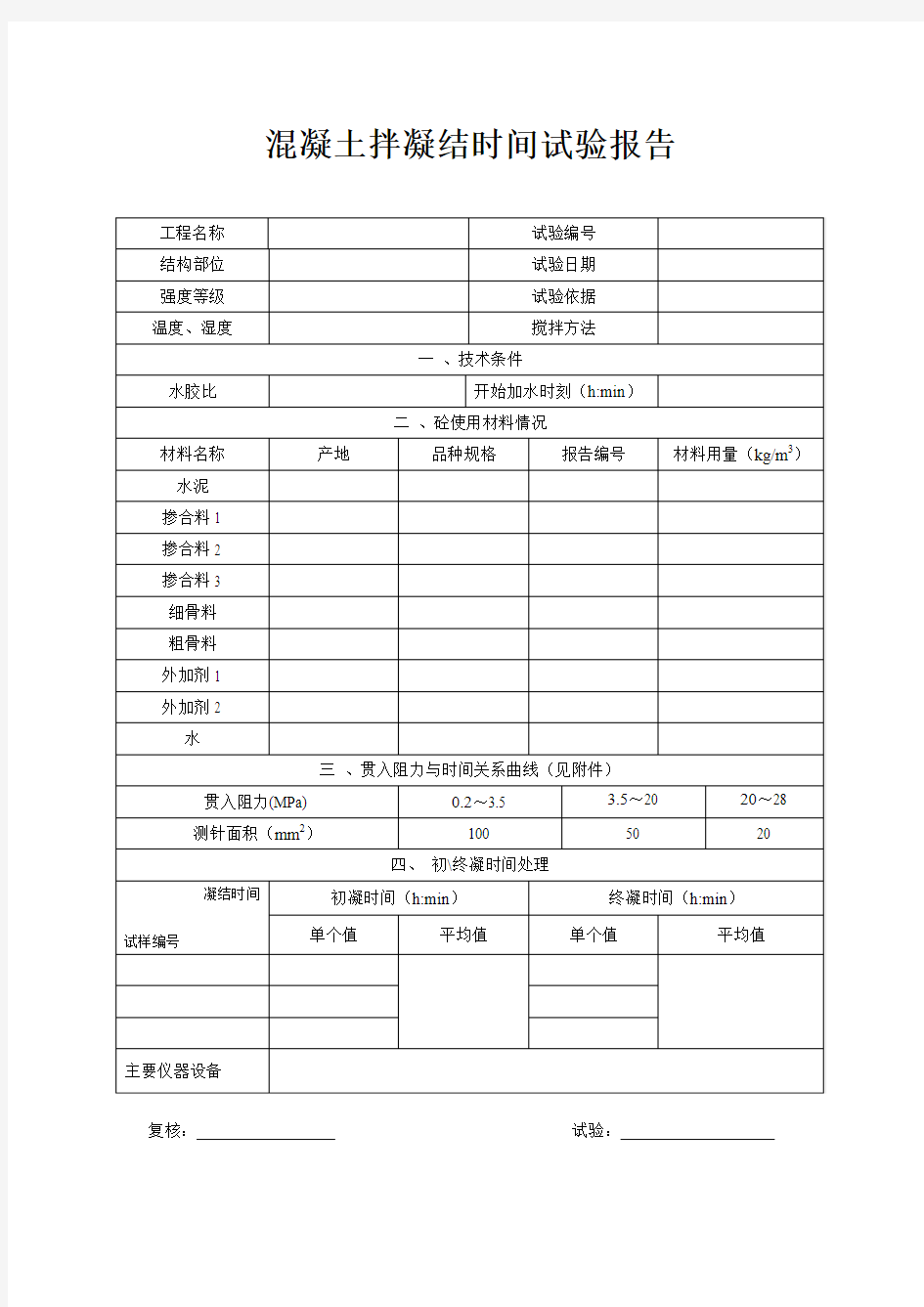 混凝土拌合物凝结时间试验报告