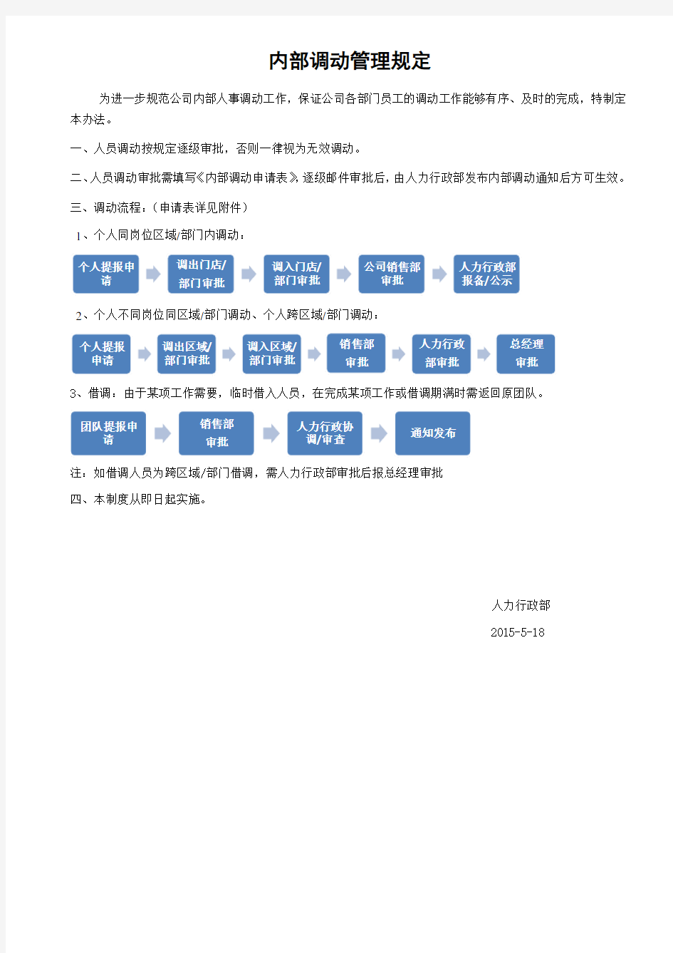 内部调动管理规定