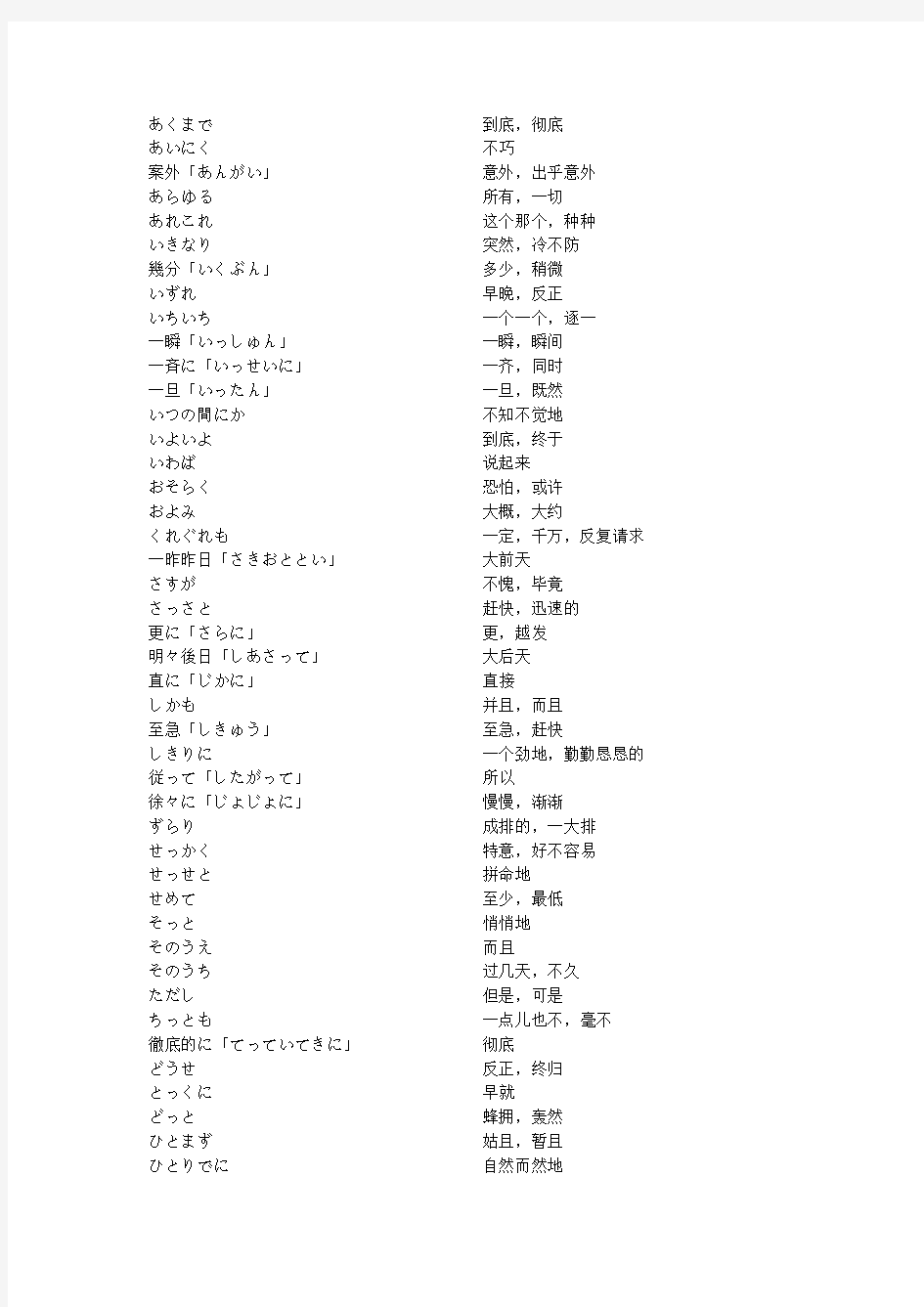 日语中100个重要副词