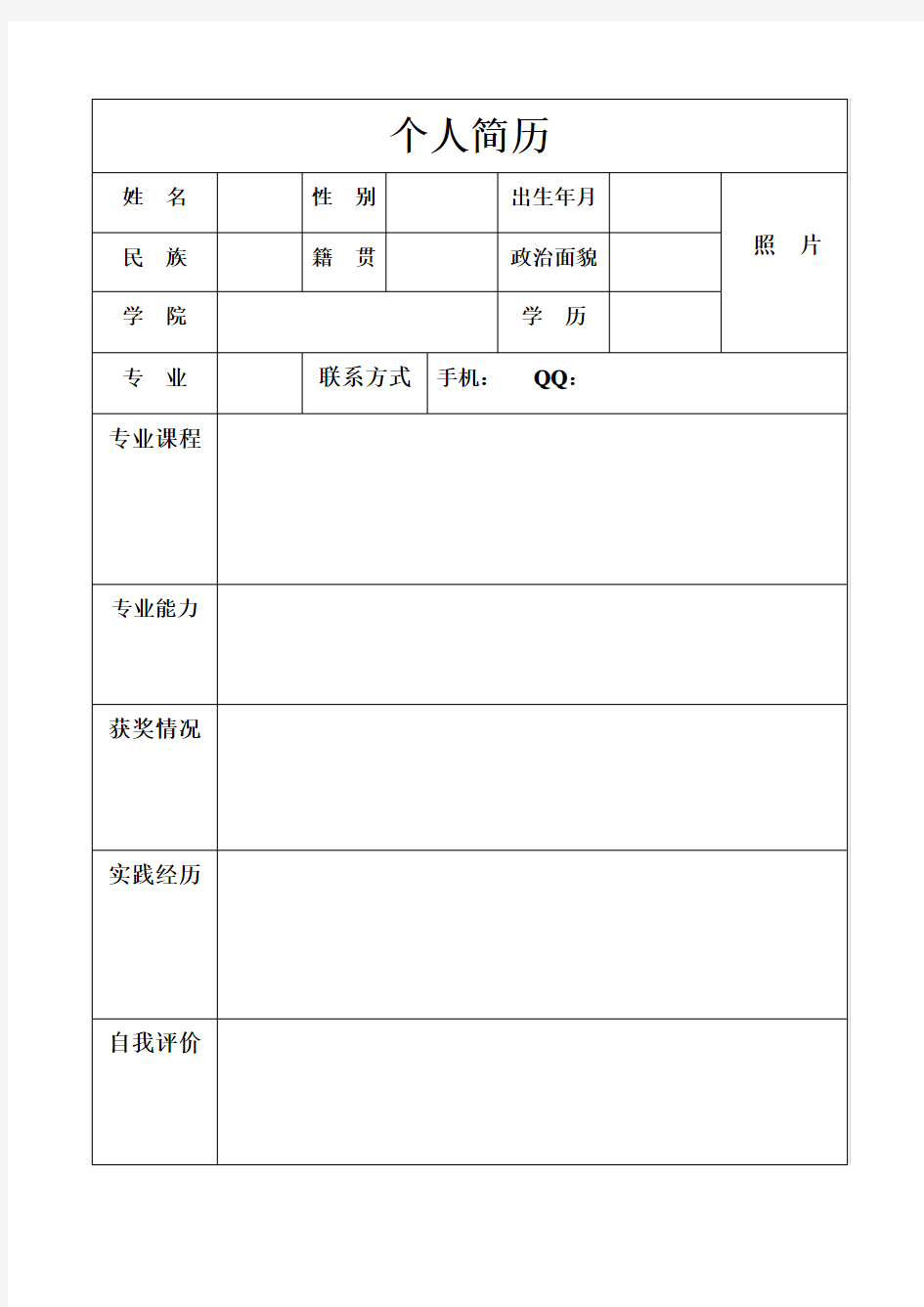 一页纸个人简历模板