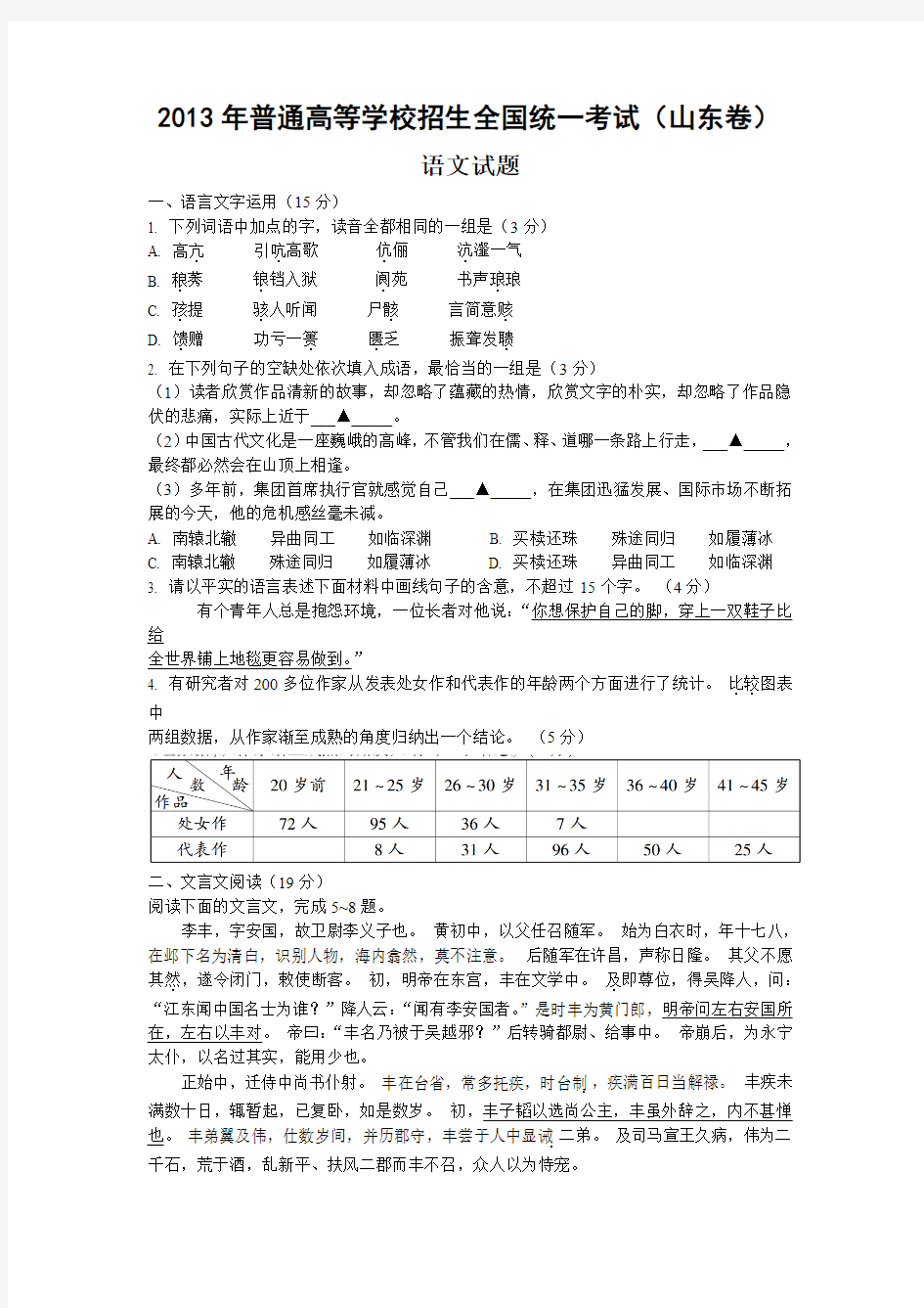 2013年普通高等学校招生全国统一考试(江苏卷)语文