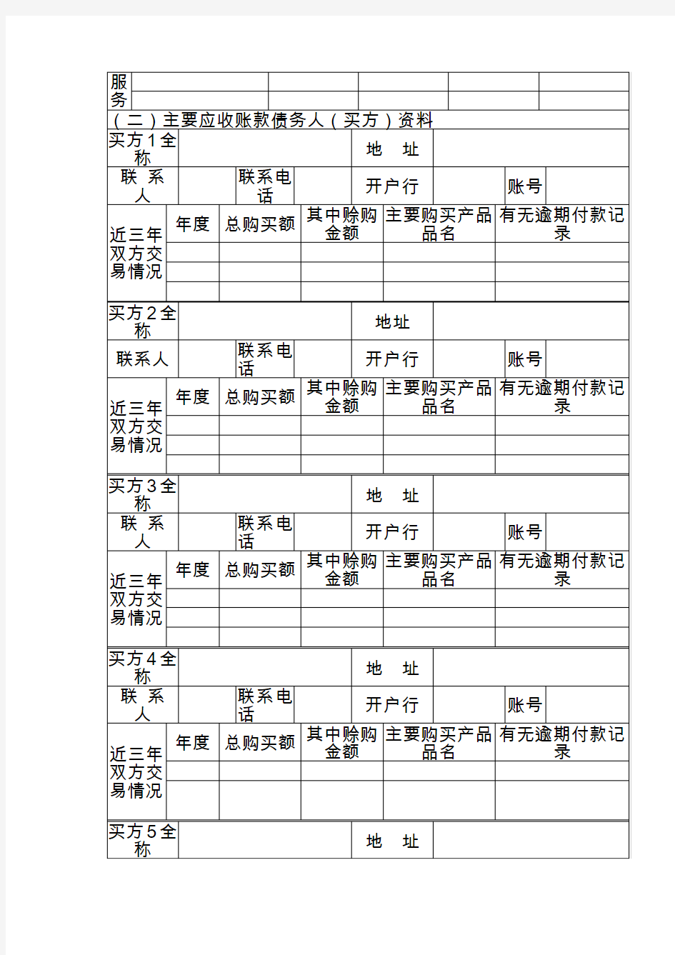 广州兴泰商业保理公司国内保理业务申请书(客户信息表)