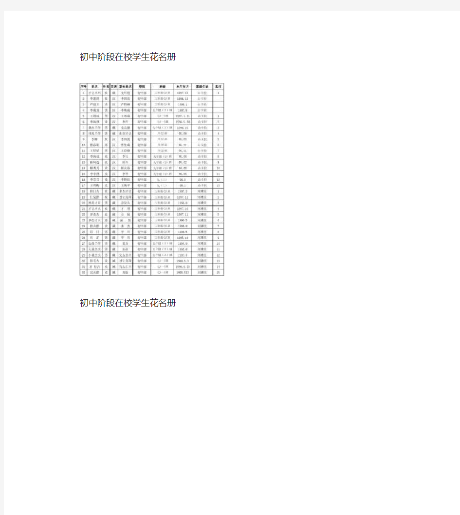 (完整word)初中阶段在校生花名册(分村).