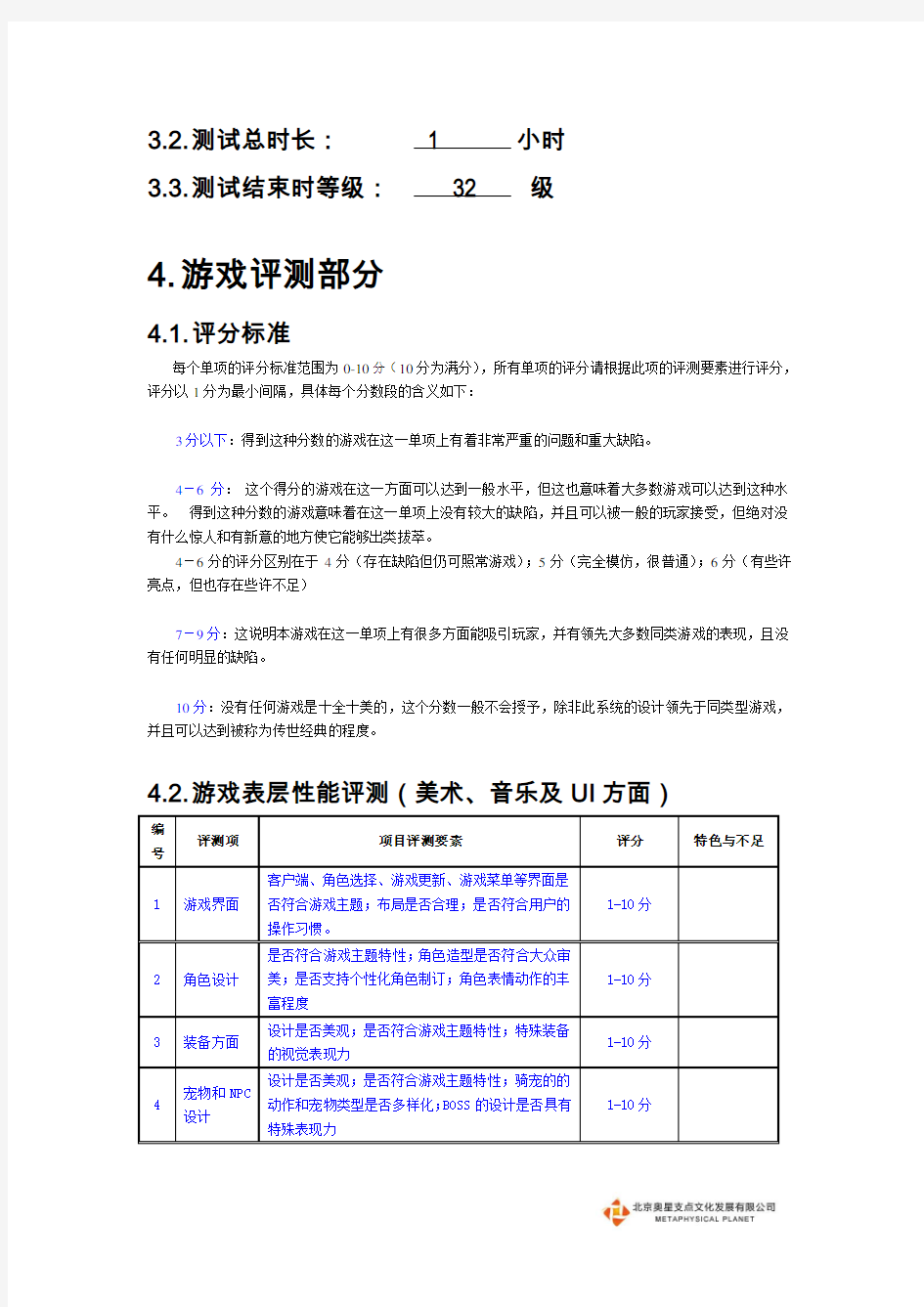 专业游戏评测体验报告模版