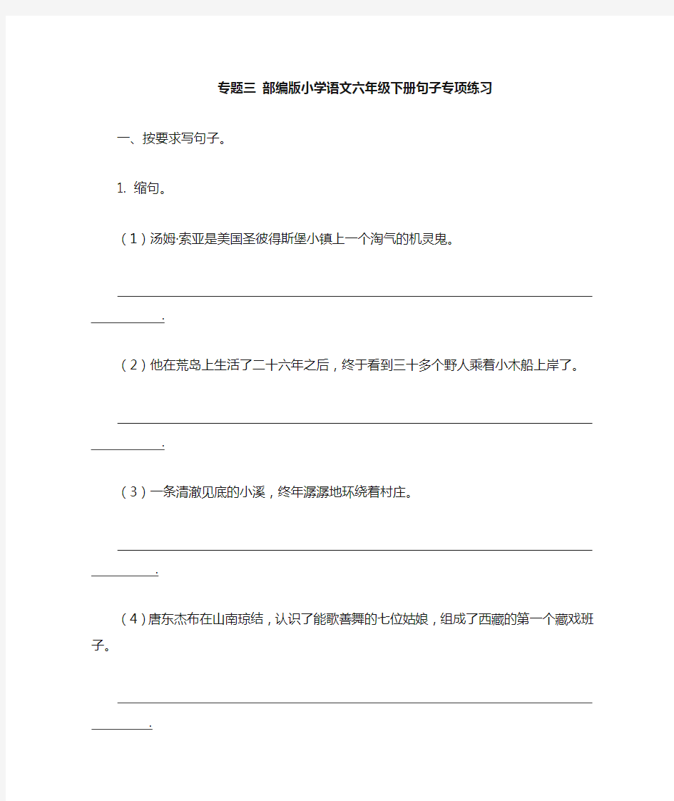 部编版小学语文六年级下册句子专项练习(含答案)