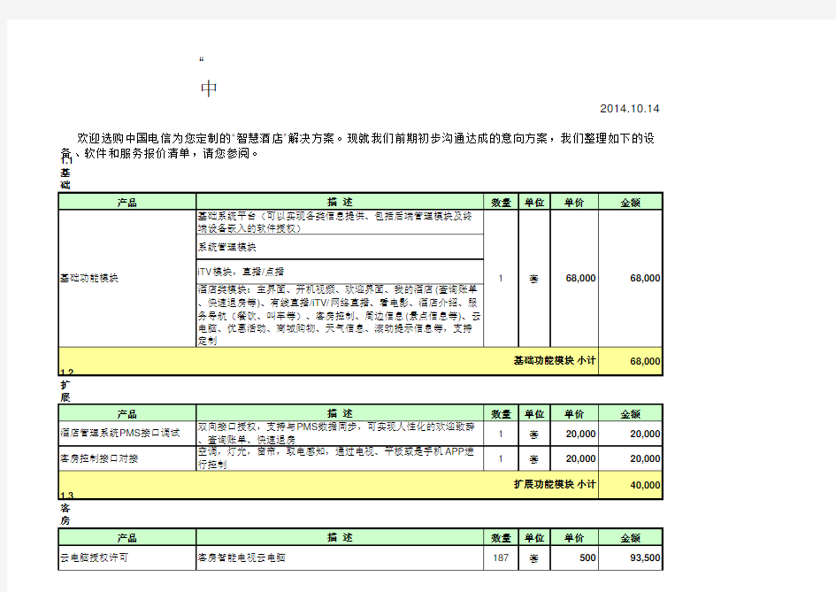 中国电信智慧酒店报价清单-鹰潭迎宾馆