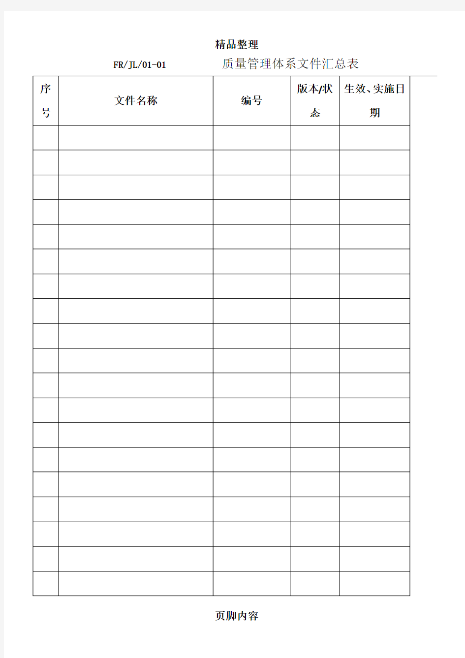 医疗器械质量体系-记录表单