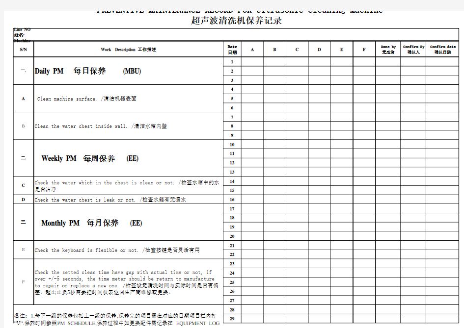 超声波清洗机保养记录