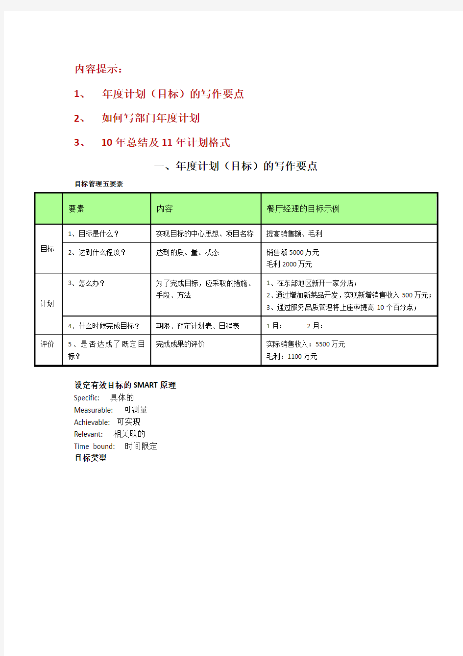 年度计划和总结格式