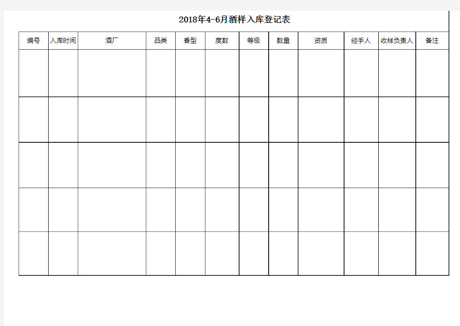 酒样入库登记表模板